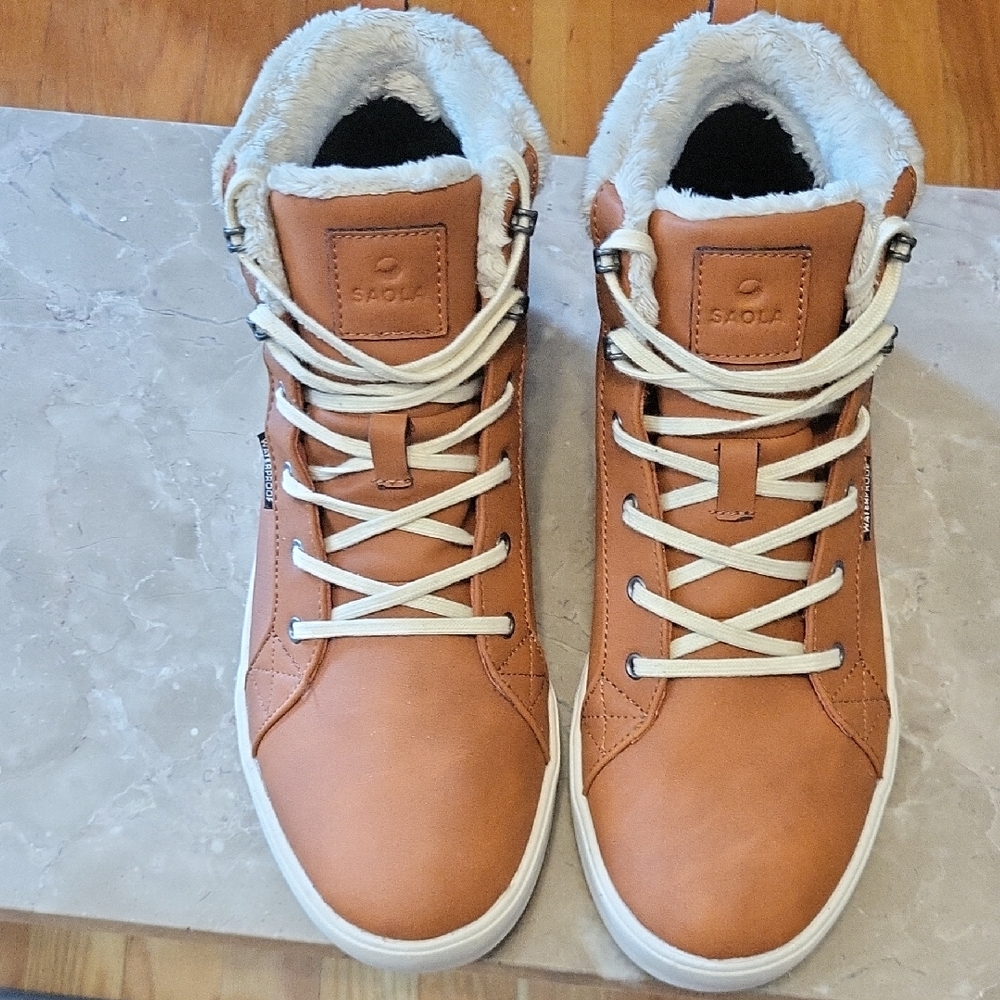 Men's Tan Boots with White Accents